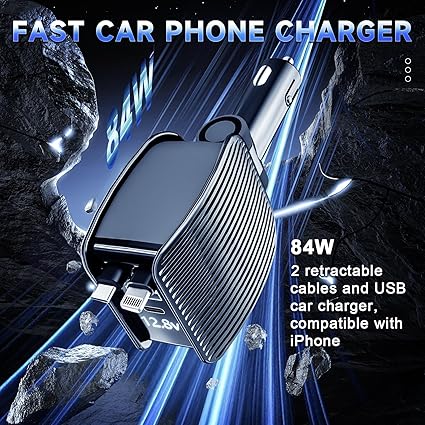 Retractable Car Charger 84W Power,(FREE DELIVERY)